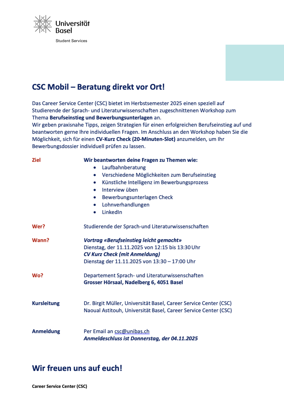Career Service Bewerbungsunterlagen